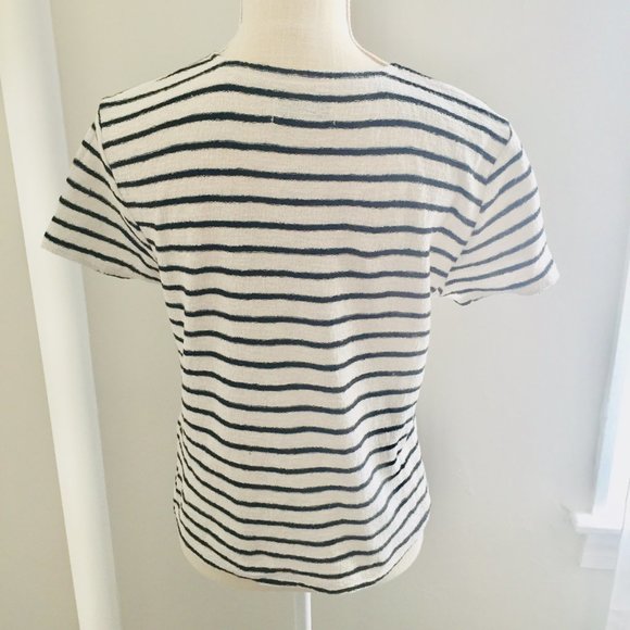 Madewell Texture And Thread Black Stripe Relaxed Wrap Short Sleeve Top Medium - Picture 4 of 6